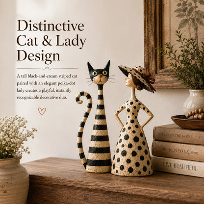 🐈‍⬛💃 Vintage Cat & Lady Sculptures