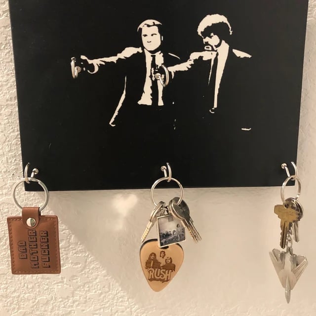 Cinematic "Where Are Your Keys?" Wall Key Holder, Wood Mounted Wall Art