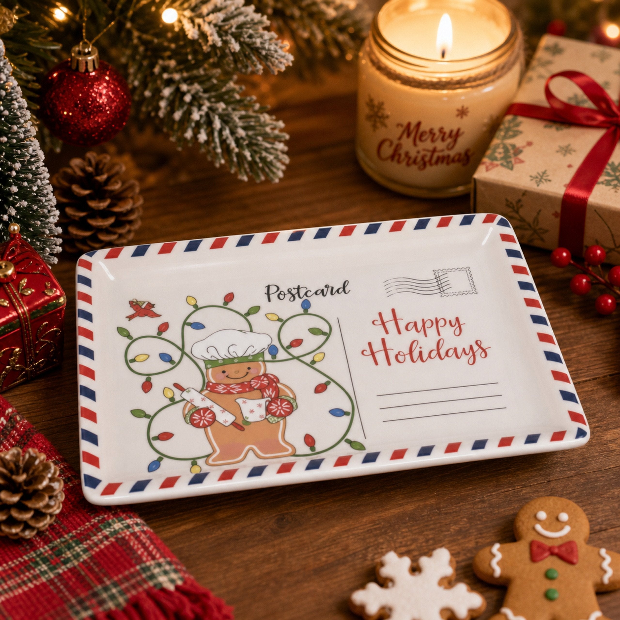 🎄Vintage Christmas Postcard Platter | Write Custom Holiday Messages, Serve Cookies & Festive Treats🎅🍪