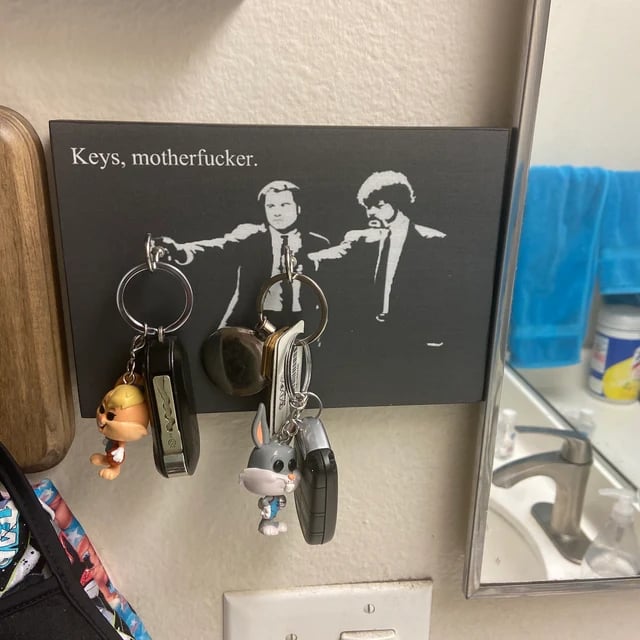 Cinematic "Where Are Your Keys?" Wall Key Holder, Wood Mounted Wall Art