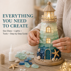 🌊 DIY Sea Glass Lighthouse Kit – Light-Up Coastal Craft & Handmade Home Decor