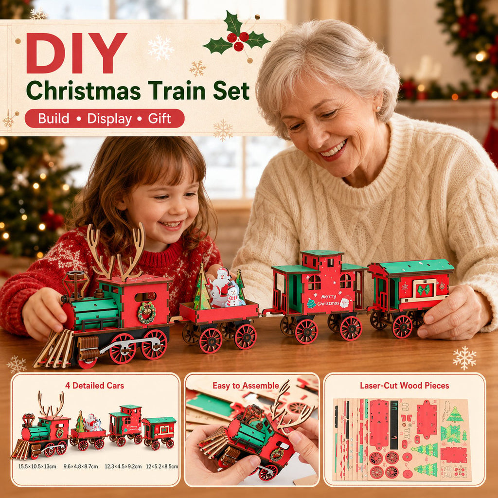🎄DIY Christmas Wooden Train Set 3D Assembly Puzzle Kit