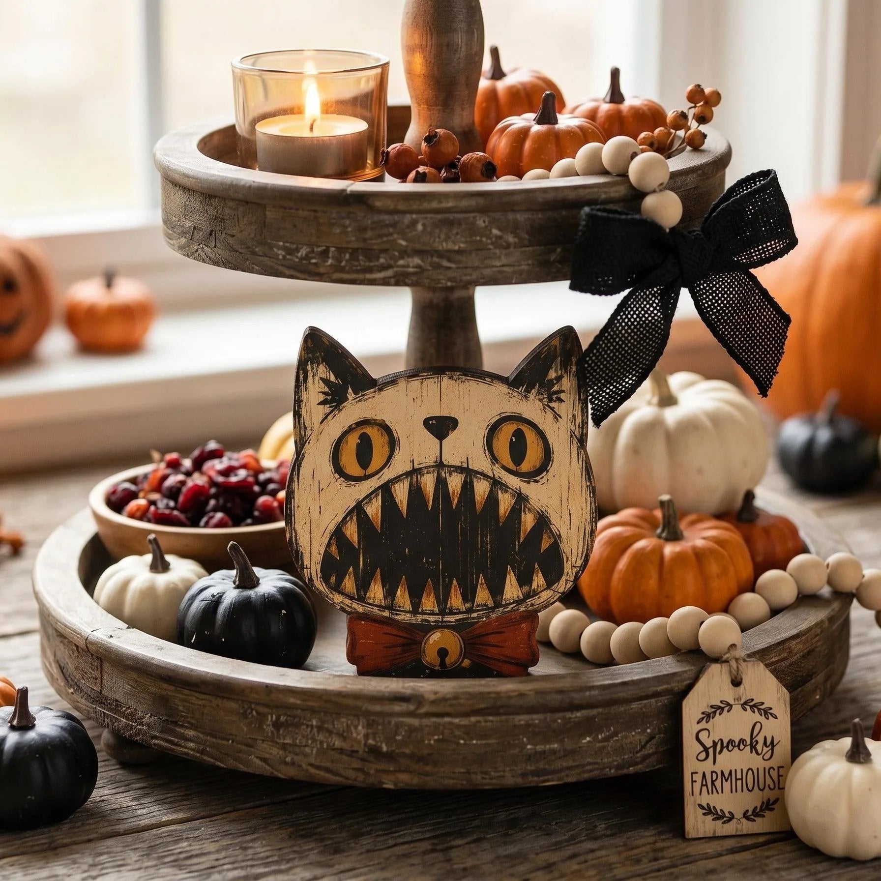 Vintage Halloween Decor - Halloween Cat Wooden Block for Cat Lovers