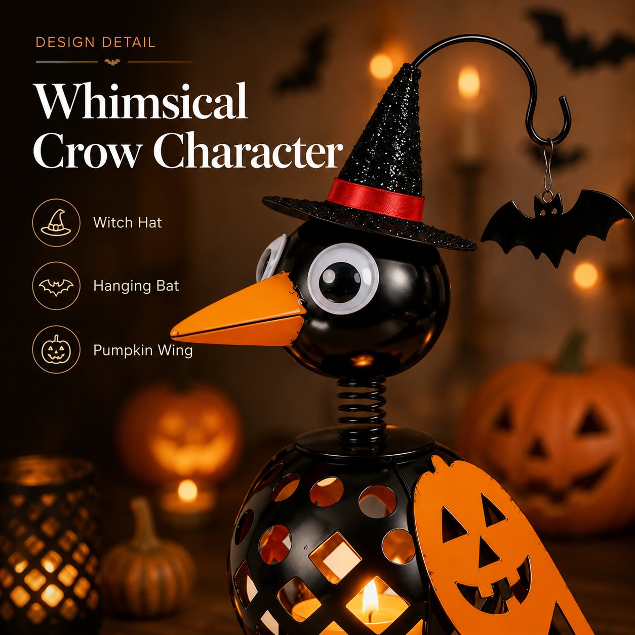 🐦🎃Wrought Iron Crow and Pumpkin Ornament