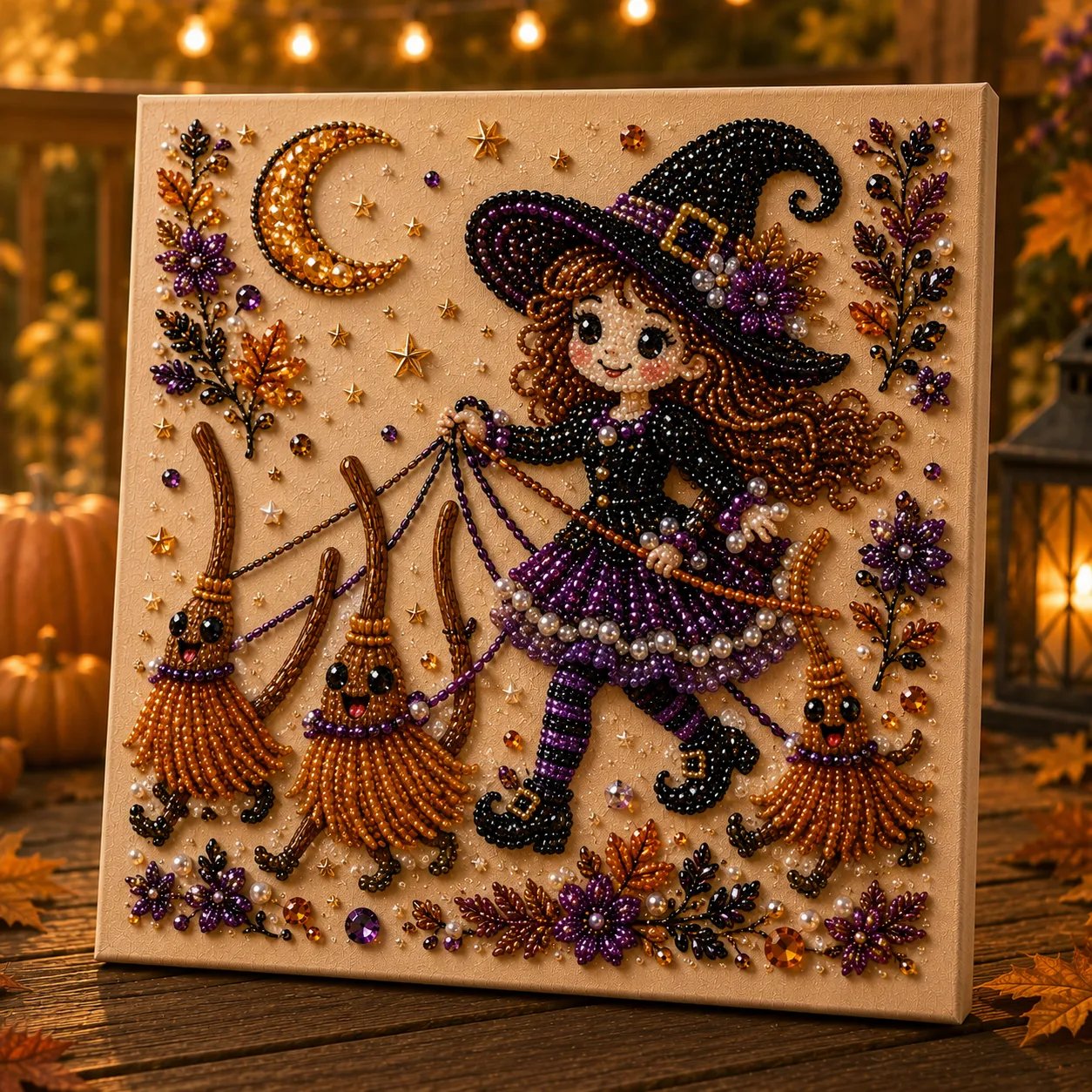 👻Premium 3D Pearl Absurd Halloween Wall Art Kit | Luxury Flocked Canvas with Scratch-Resistant Non-Fading Pearl Beads DIY Funny Spooky Decor 🕷️✨