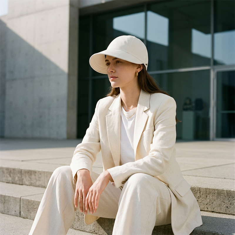 Women’s UPF 50+ Elegant Foldable Sun Hat – Wide-Brim Cotton Bucket Hat with Neck Flap & Adjustable Strap