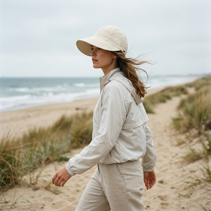 Women’s UPF 50+ Elegant Foldable Sun Hat – Wide-Brim Cotton Bucket Hat with Neck Flap & Adjustable Strap